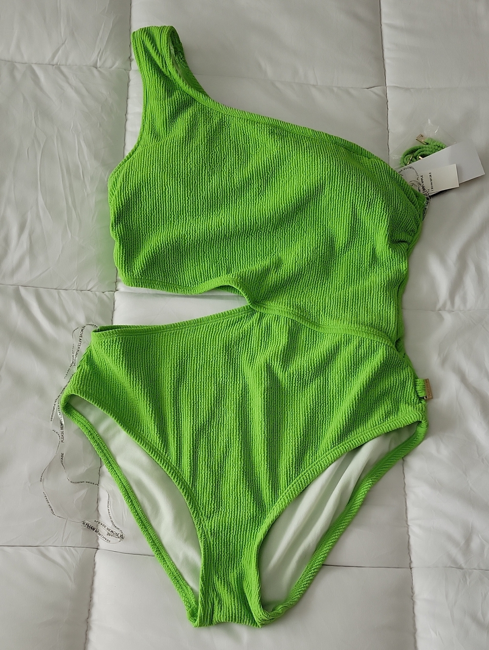 MICHAEL Michael Kors One Shouler One Piece Swimsuit 12 Green Apple NWT Ribbed